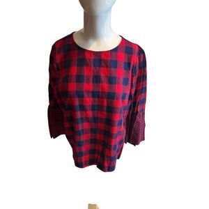 J. Crew Mercantile Women’s Top For Women Plaid Shirt Long BellSleeves Sz 10 Red